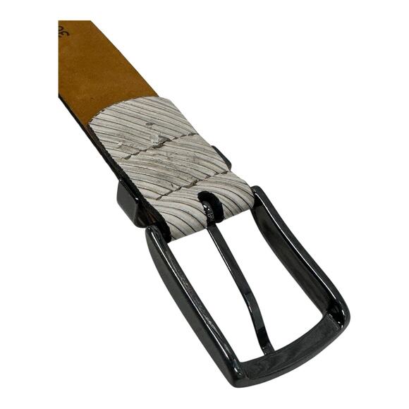 Remo Tulliani Men’s Belt 36 Italian Calfskin Embossed Diagonal Leather Ivory - Picture 5 of 10